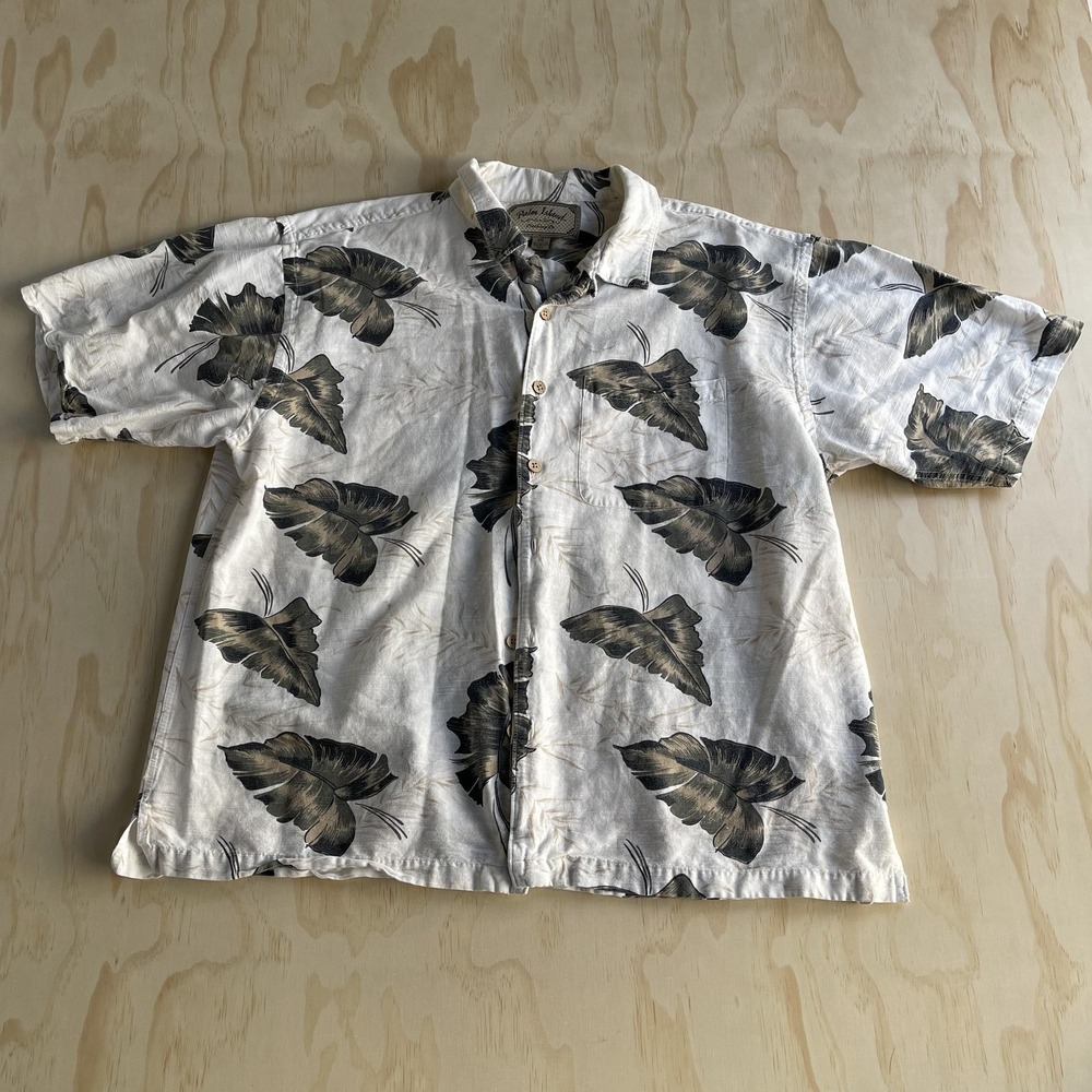 Palm Island Shirt Mens 2XL White Leaf Hawaiian Tropical Short Sleeve Button Up